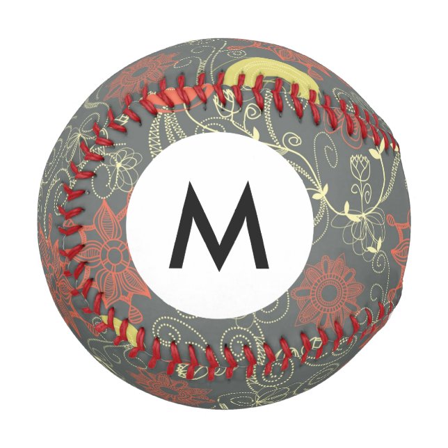 Monogram Retro floral pattern 2 Baseball (Front Left)