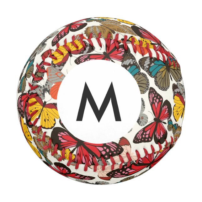 Monogram Retro floral pattern 3 Baseball (Front Left)