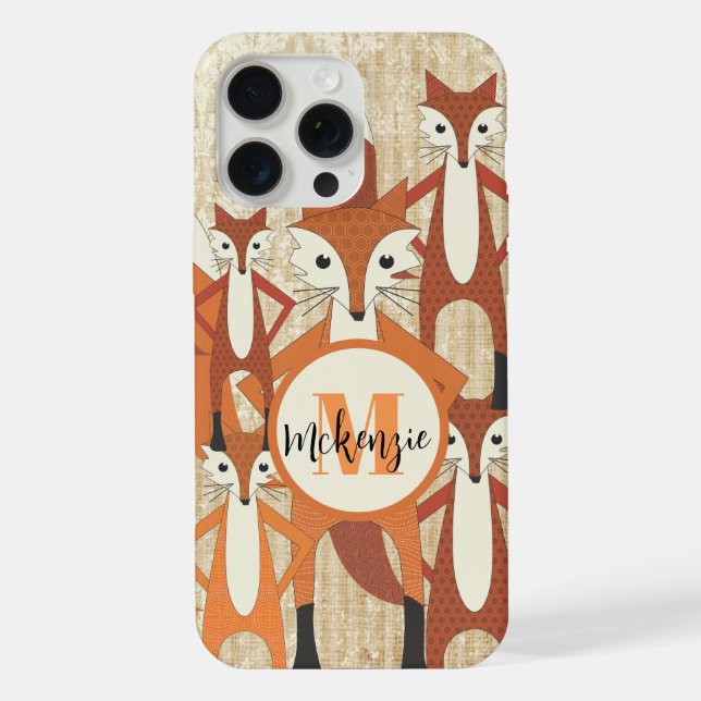 Monogram Retro Fox Art Orange Retro iphone Case (Back)
