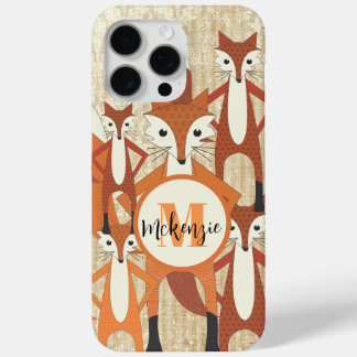 Monogram Retro Fox Art Orange Retro iphone 15 Pro Max Case