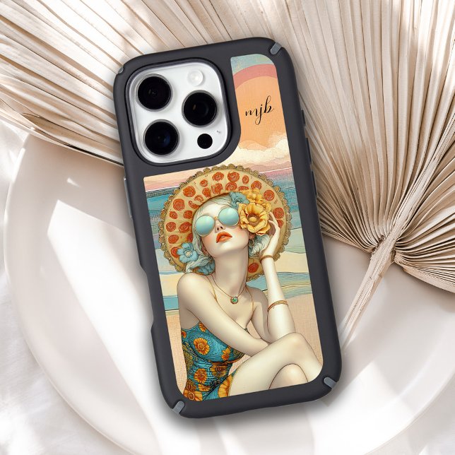 Monogram Retro Glam Summer Beach Woman Speck iPhone Case (Personalize this stylish case with your monogram initials.)