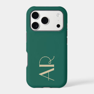 Monogram Retro Green Gold Initials Minimalist Chic iPhone 17 Pro Case