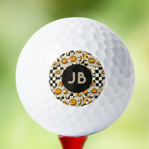 Monogram Retro Groovy Daisy Checkerboard Golf Balls