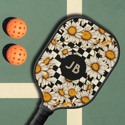 Monogram Retro Groovy Daisy Checkerboard Pickleball Paddle