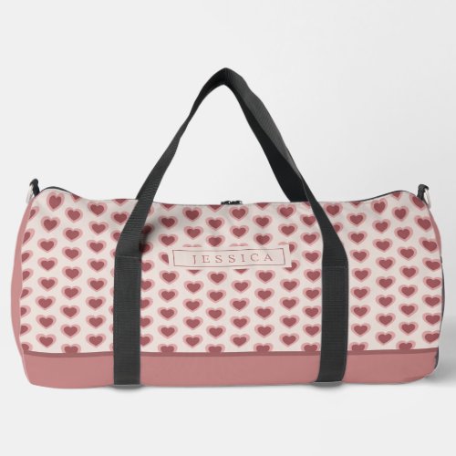 Monogram Retro Hearts Pink Burgundy Duffle Bag