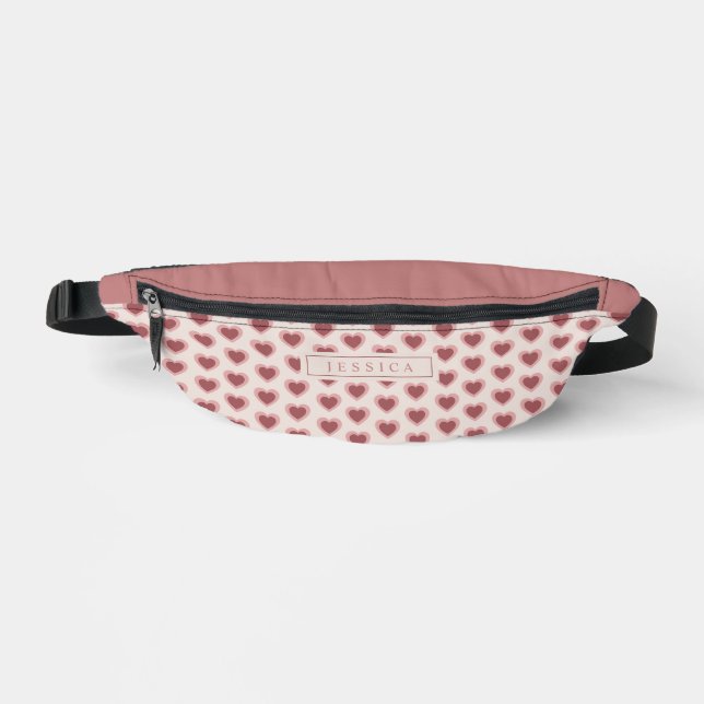Monogram Retro Hearts Pink Burgundy Fanny Pack (Front)