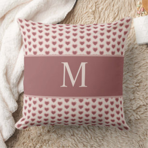 Monogram Retro Hearts Pink Burgundy Throw Pillow