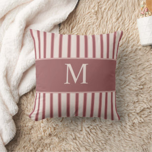 Monogram Retro Hearts Pink Burgundy Throw Pillow