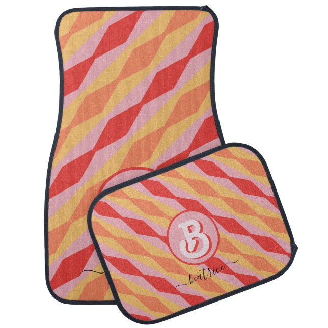 Monogram Retro Hippie 70s Pink Geometric Pastel Car Floor Mat (Set)