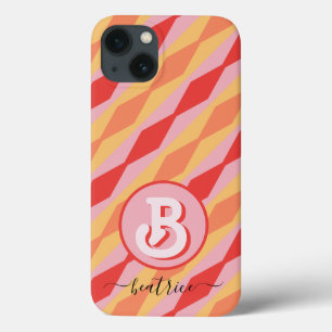 Monogram Retro Hippie 70s Pink Geometric Pastel iPhone 13 Case