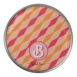 Monogram Retro Hippie 70s Pink Geometric Pastel Golf Ball Marker