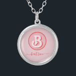 Monogram Retro Hippie 70s Pink Geometric Pastel Silver Plated Necklace<br><div class="desc">An elegant retro 70s style design featuring a cute and simple geometric seamless pastel pattern in pink red orange and peach, with a fancy retro monogram on different products. ★ Easily PERSONALIZE the design with your details! ★ For MATCHING ITEMS, please check my Monogram 70s Retro Gifts collection. For questions...</div>