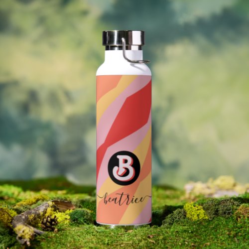Monogram Retro Hippie 70s Pink Geometric Pastel Water Bottle