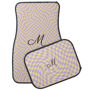 Monogram Retro Lilac Yellow Warped Checkerboard  Car Floor Mat