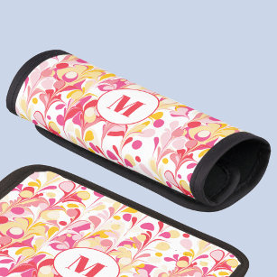 Monogram Retro Marble Abstract Pattern Pink Luggage Handle Wrap