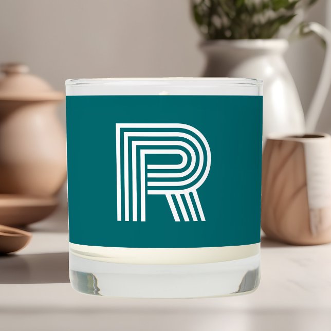 Monogram Retro Minimal Teal Scented Candle (Creator Uploaded)