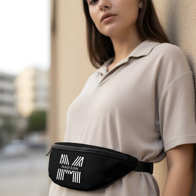 Monogram Retro Modern Black Fanny Pack (Creator Uploaded)