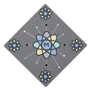 Monogram Retro Modern Mid century Atomic Model Graduation Cap Topper