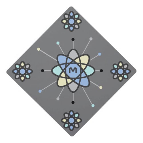 Monogram Retro Modern Mid century Atomic Model Graduation Cap Topper