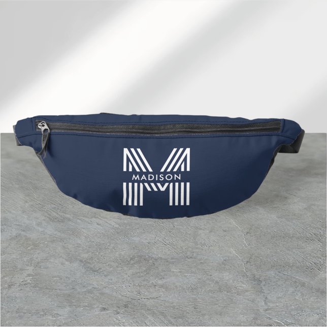 Monogram Retro Modern Navy Blue Fanny Pack (Creator Uploaded)