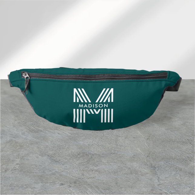 Monogram Retro Modern Teal Fanny Pack (Creator Uploaded)