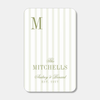 Monogram  Retro Olive Green Stripes Script Wedding Matchboxes