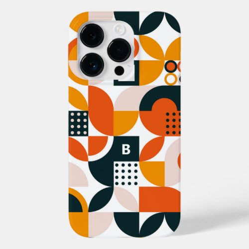 Monogram Retro Orange Black Geometric  Case_Mate iPhone 14 Pro Case