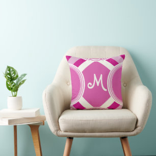 Monogram Retro Personalized Pink Pillow