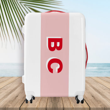 Monogram Retro Pink And Red Personalized  Luggage by SweetRainHome at Zazzle