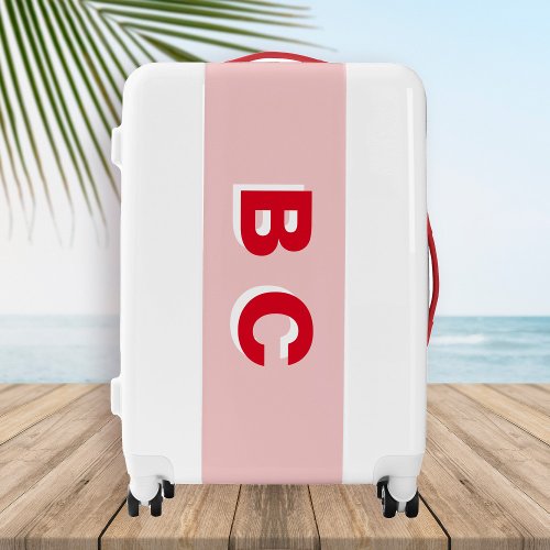 Monogram Retro Pink and Red Personalized  Luggage