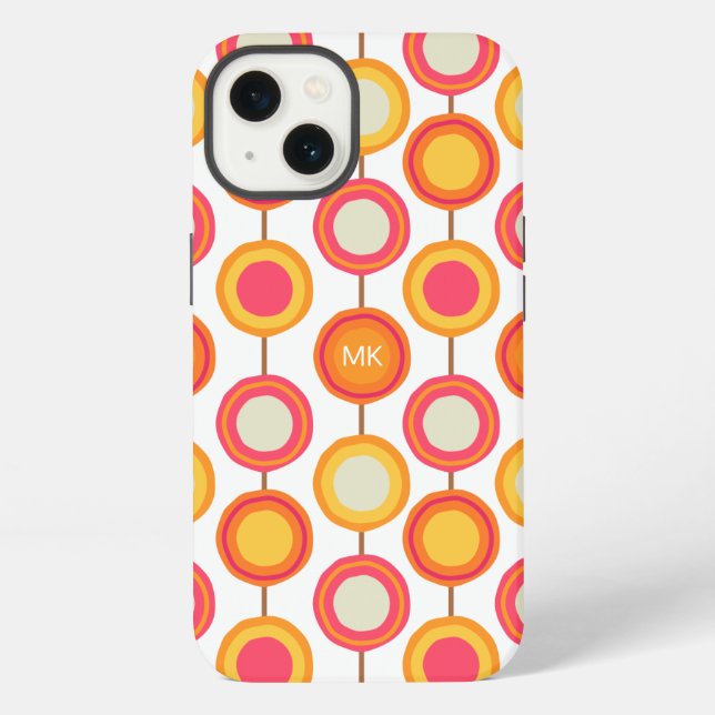 Monogram Retro Pink Orange Chic Girly Pattern Iphone Case (Back)