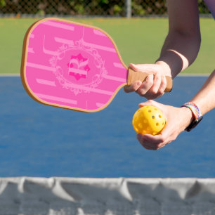 Monogram Retro Pink Pattern Pickleball Paddle