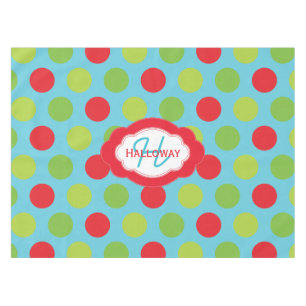 Monogram Retro Polka Dots Christmas Tablecloth