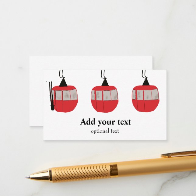 Monogram Retro Red Ski Gondola Lift Personalized Enclosure Card (Front/Back In Situ)