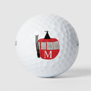 Monogram Retro Red Ski Gondola Lift Personalized Golf Balls