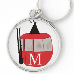 Monogram Retro Red Ski Gondola Lift Personalized Keychain