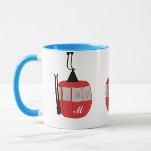 Monogram Retro Red Ski Gondola Lift Personalized Mug