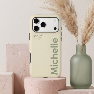 Monogram Retro Sand Beige & Sage Green Custom Name iPhone 17 Pro Max Case