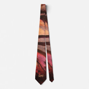 Monogram Retro Stripes Brown Red Burgundy Orange Neck Tie