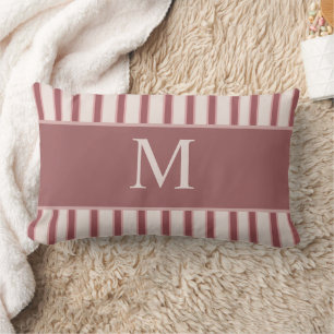 Monogram Retro Stripes Pink Burgundy Lumbar Pillow