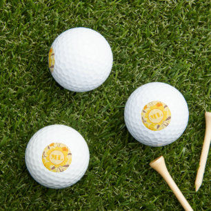 Monogram Retro Sunshine Floral-Yellow Flowers Golf Balls