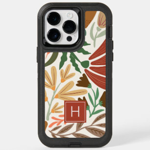 Monogram Retro Terracotta Floral Boho OtterBox iPhone 14 Pro Max Case