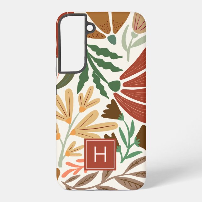  Monogram Retro Terracotta Floral Boho Samsung Galaxy Case (Back)