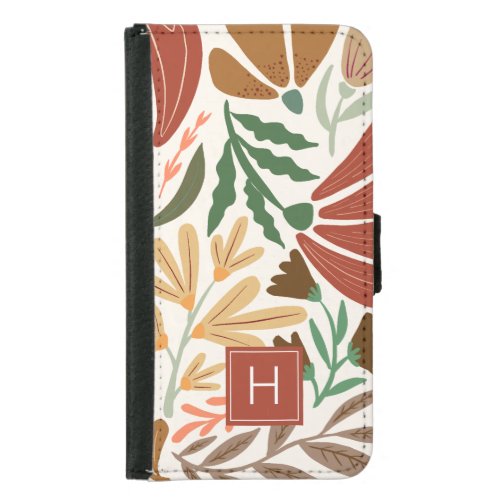  Monogram Retro Terracotta Floral Boho Samsung Galaxy S5 Wallet Case