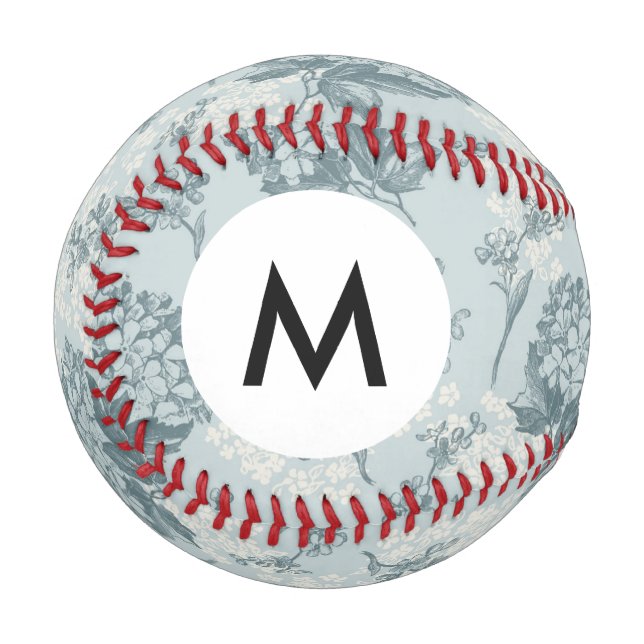 Monogram Retro viburnum flowers Baseball (Front Left)