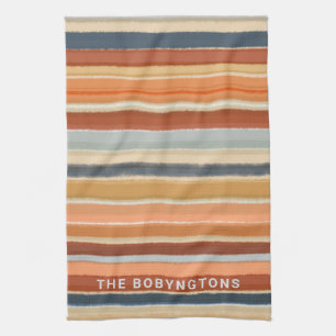 Monogram retro vintage 70s boho stripes colorful kitchen towel