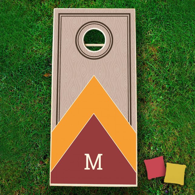 Monogram Retro Wood Cornhole Set (Retro Monogram Wood Texture Cornhole set)