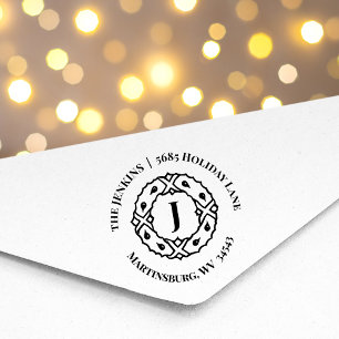 Monogram Return Address Christmas Rubber Stamp