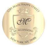 Monogram Return Address Crown Royal Champagne Gold Classic Round Sticker Monogram Return Address Crown Royal Champagne Gold Classic Round Sticker