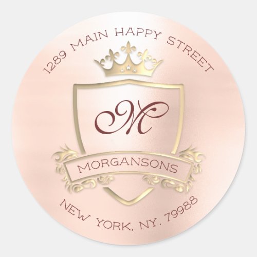 Monogram Return Address Crown Royal Gold Rose RSVP Classic Round Sticker